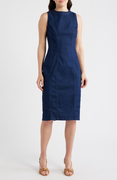 Sleeveless Stretch Denim Sheath Dress