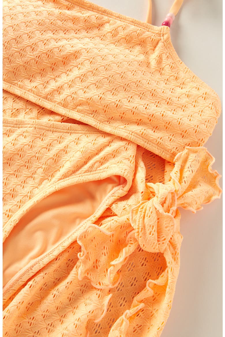 Kids' Pointelle Two-Piece Swimsuit & Cover-Up Sarong Set, Alternate, color, CORAL BEADS