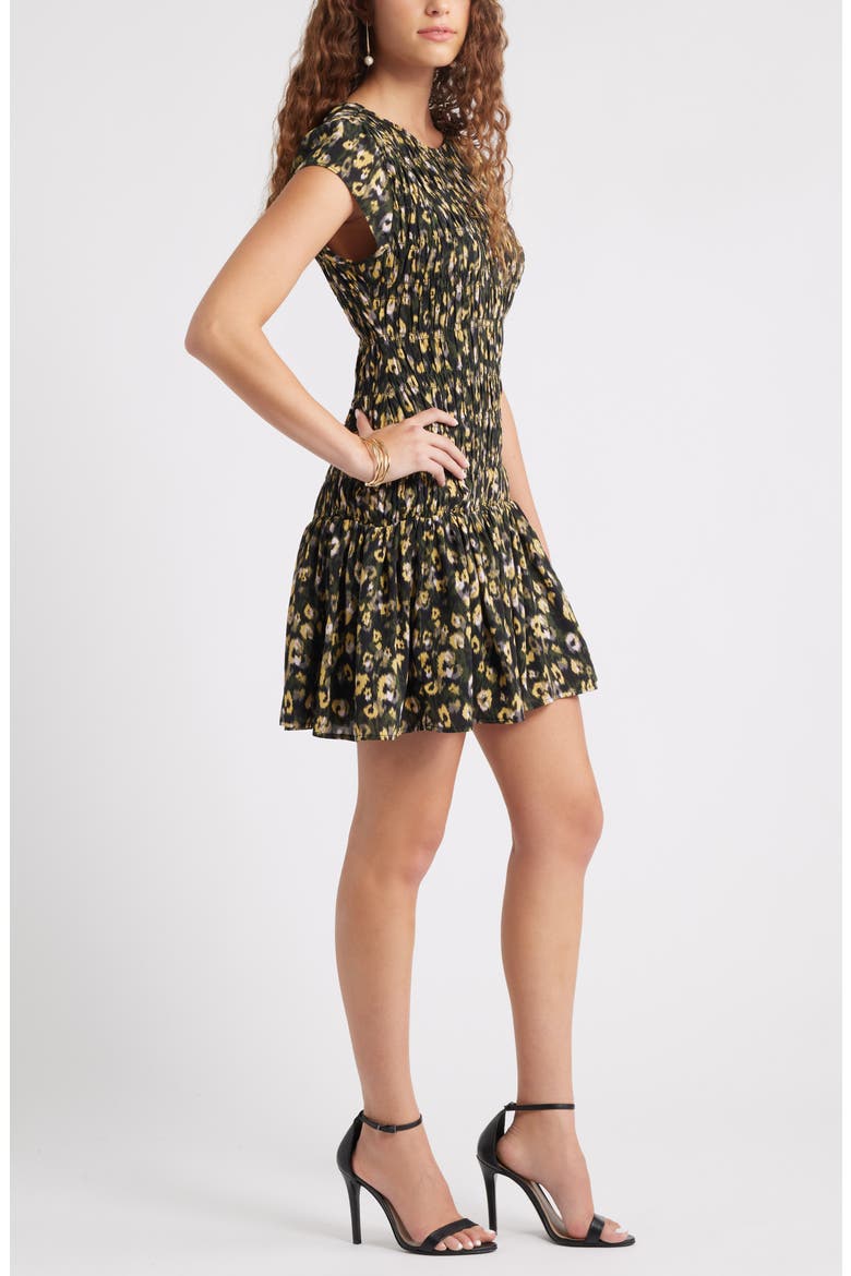 Smocked Minidress, Alternate, color, OLIVE ANIMAL FLEUR