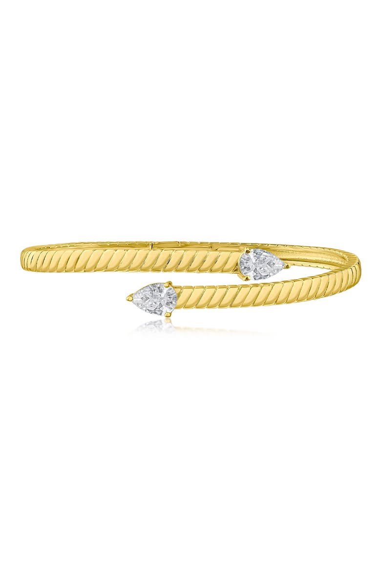 Pear Cut Cubic Zirconia Textured Bypass Bracelet, Main, color, CLEAR GOLD