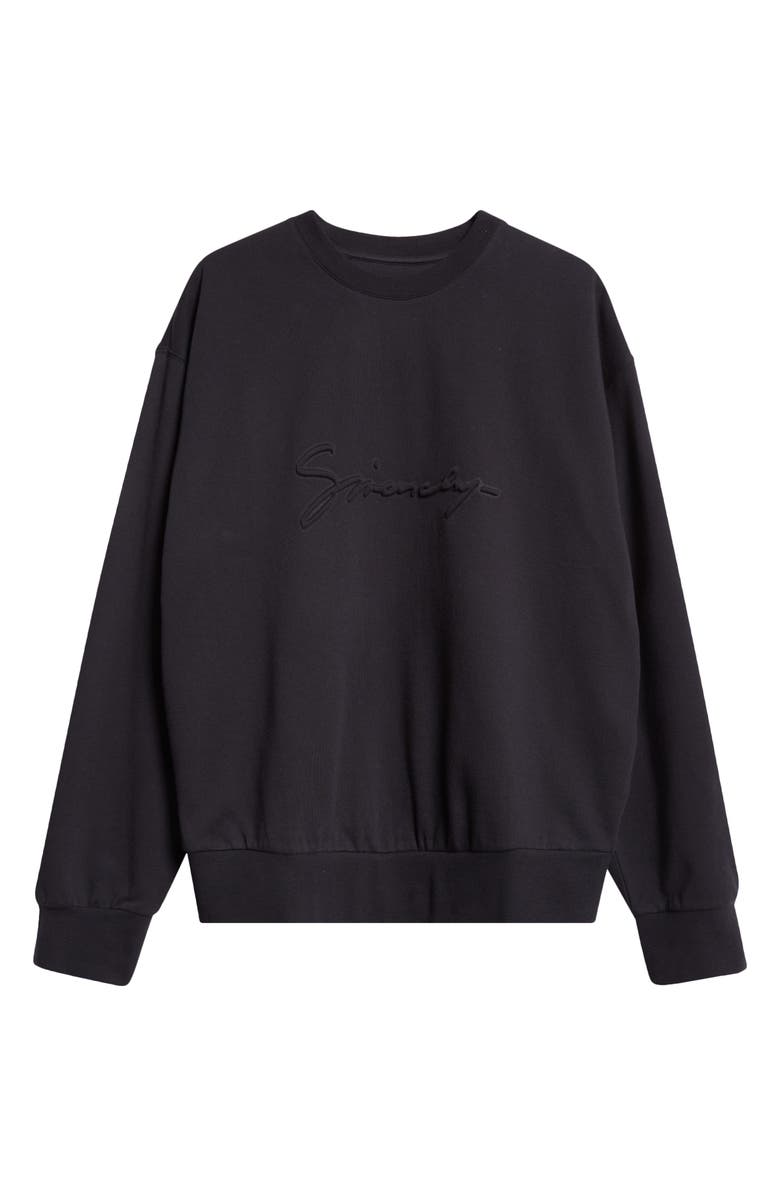 Givenchy Boxy Fit Embossed Logo Fleece Sweatshirt, Alternate, color, Black