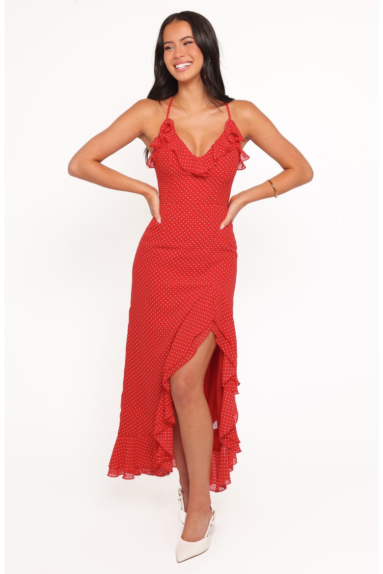 Judy Print Ruffle Maxi Dress, Alternate, color, RED POLKA DOT