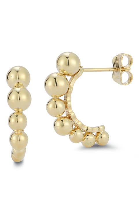 14K Gold Ball Hoop Earrings