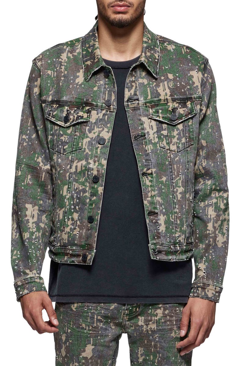 PURPLE BRAND Militaire Buckshot Camo Trucker Jacket, Main, color, Aop