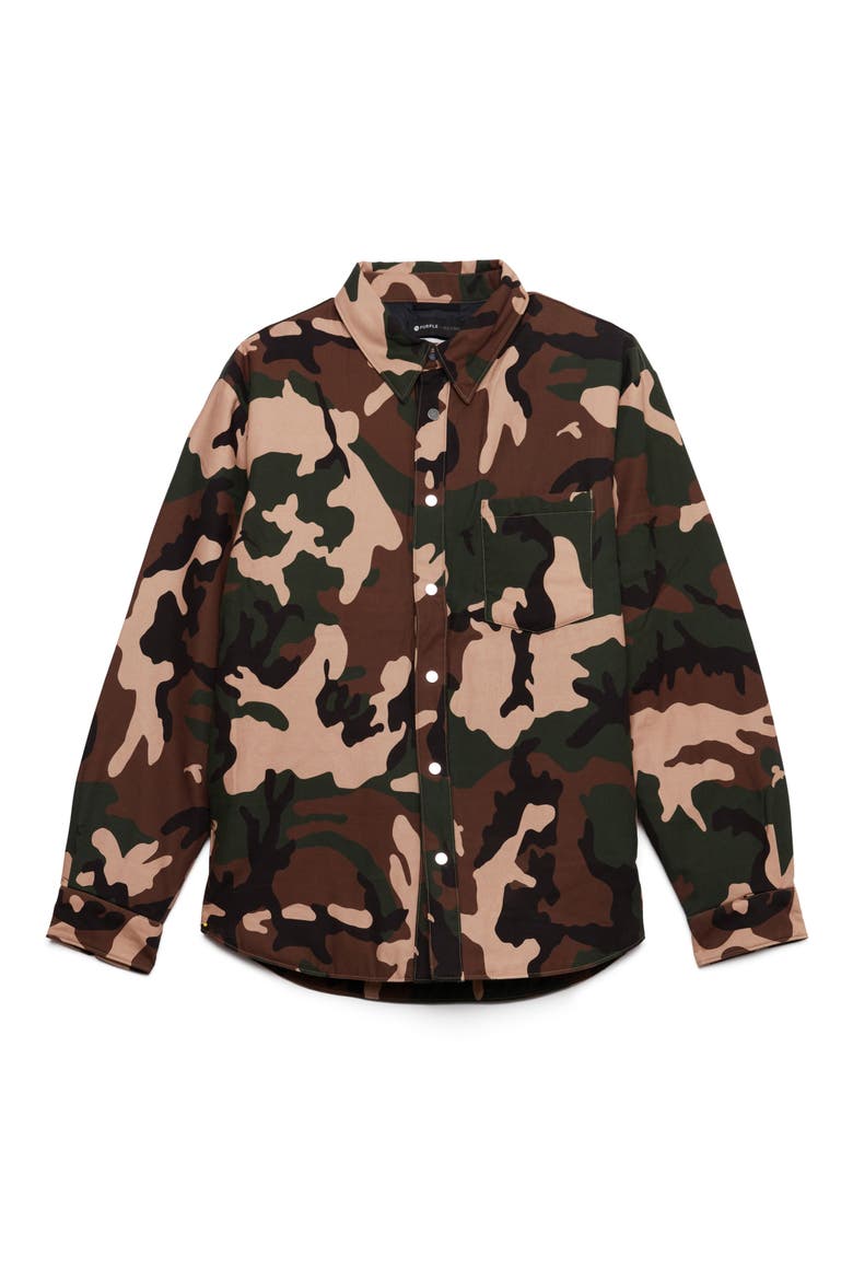 Camo Cotton Twill Button-Down Shirt, Main, color, GREEN
