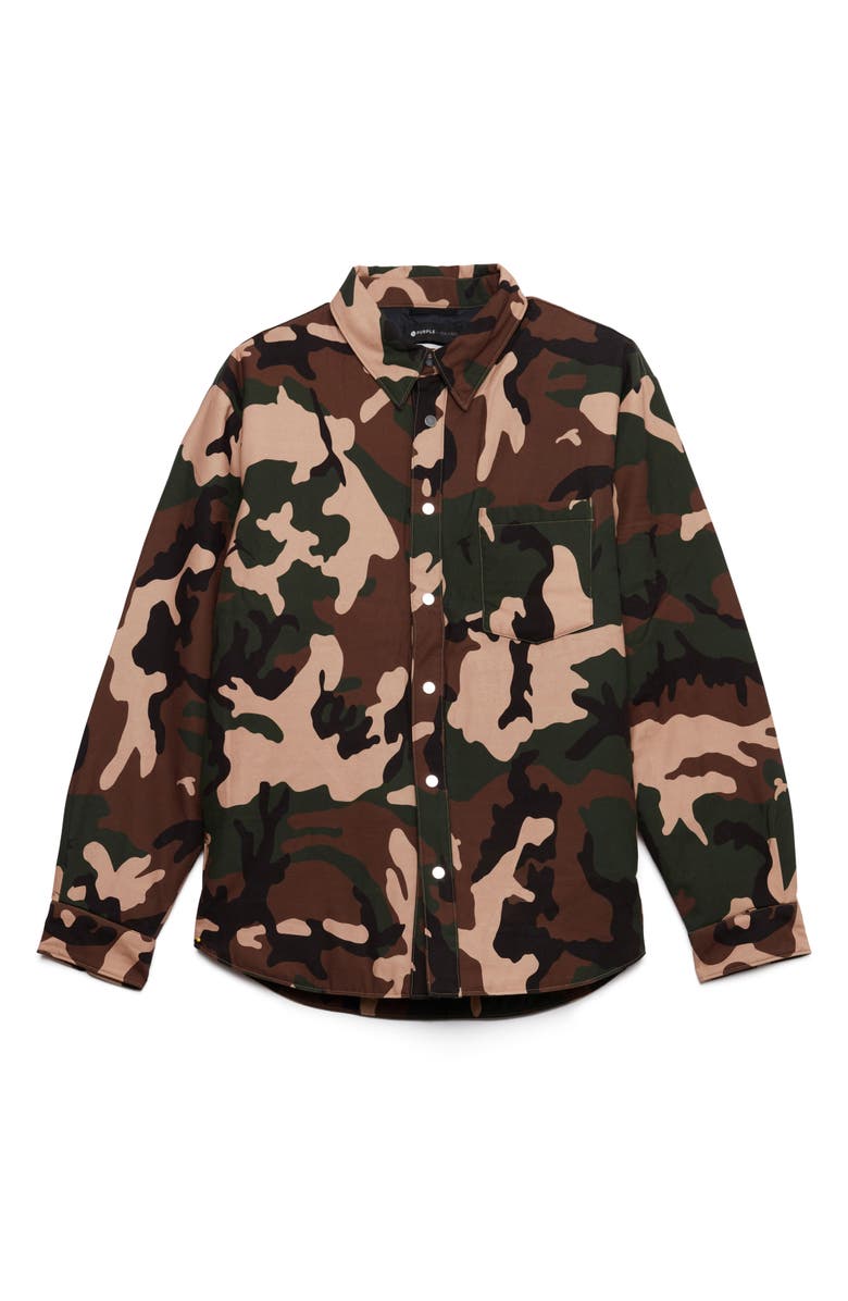 PURPLE BRAND Camo Cotton Twill Button-Down Shirt, Main, color, Green