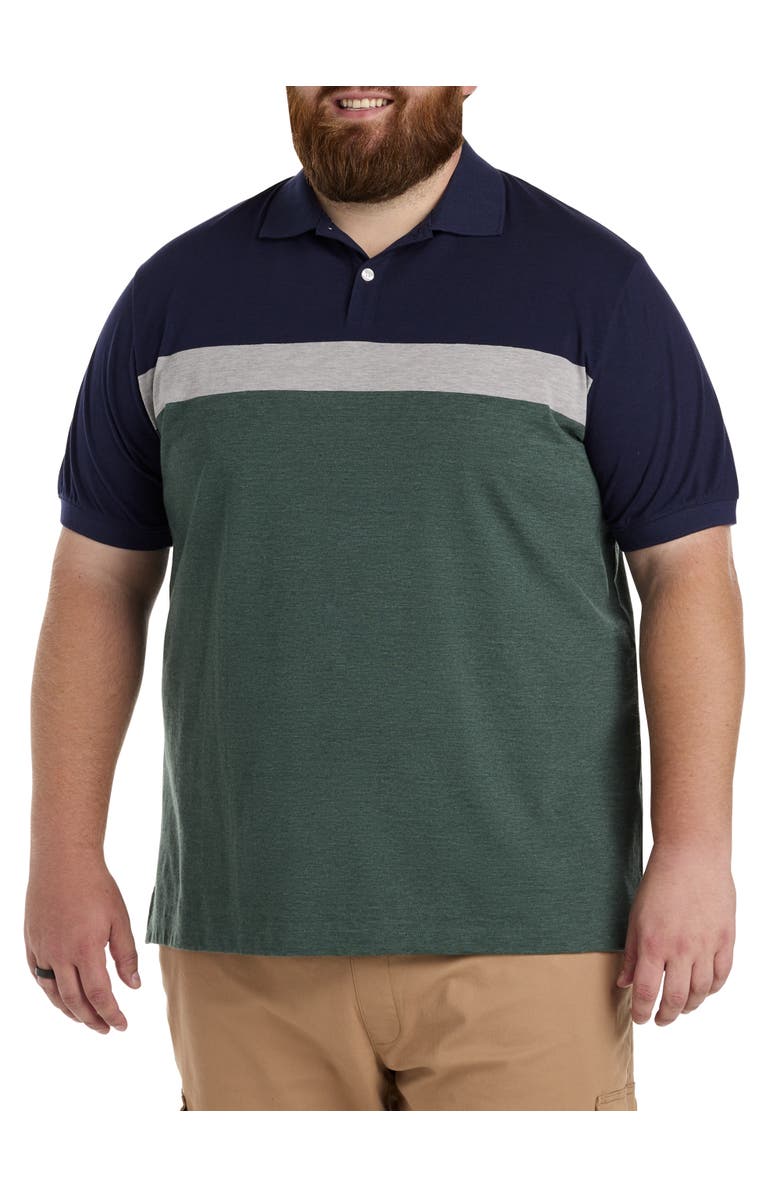 Harbor Bay by DXL Big & Tall Colorblock Chest-Striped Polo Shirt, Main, color, Trekking Green Hthr