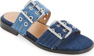 Ganni Feminine Buckle Strap Denim Slide Sandal