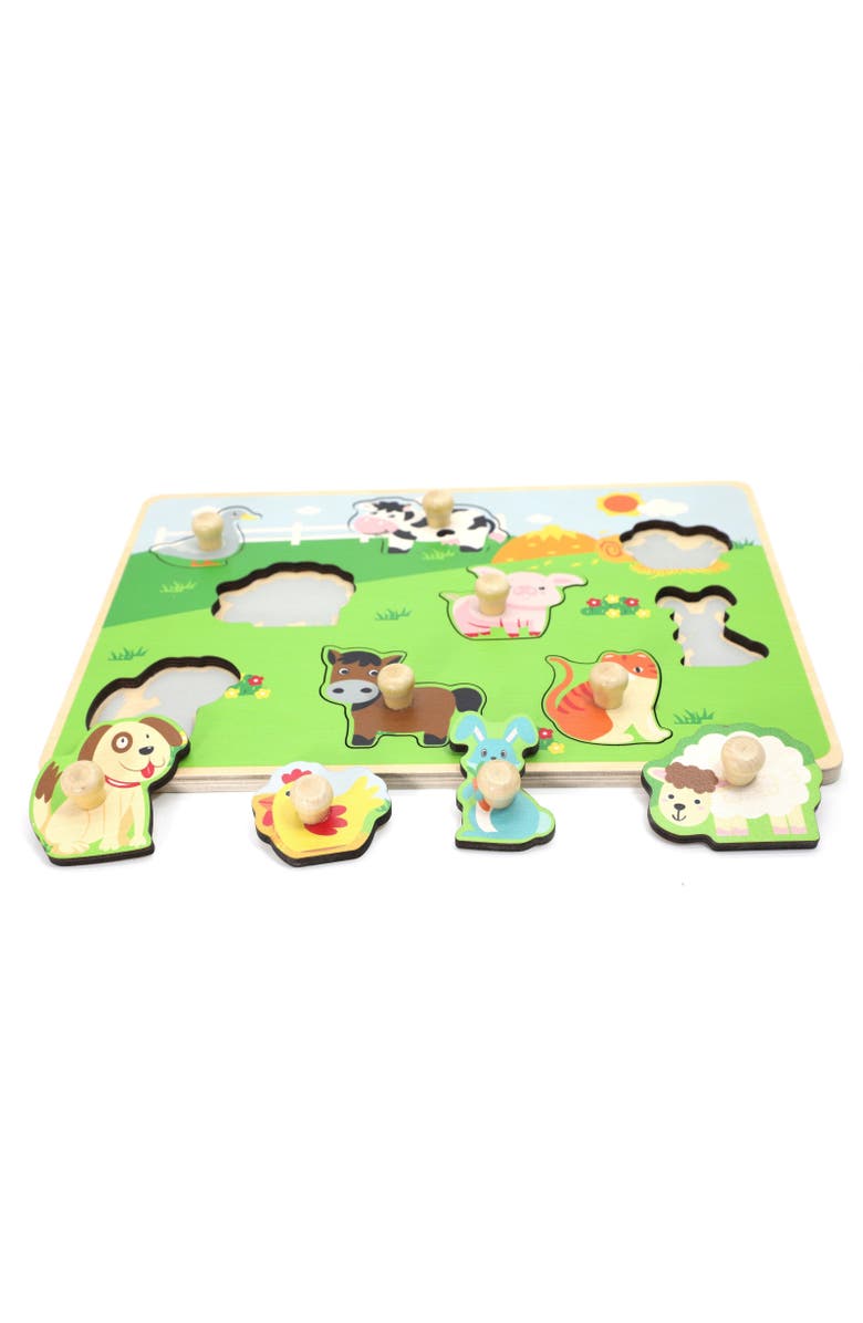 Leo & Friends Farm Animal Peg Puzzle comes with 10-Pieces, Features Cows, Chickens, Ducks, Horses, & More, Alternate, color, Green