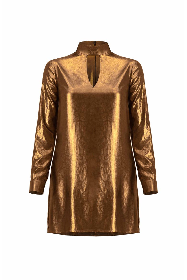 Short Satin Dress with Keyhole Neckline, Alternate, color, Copper