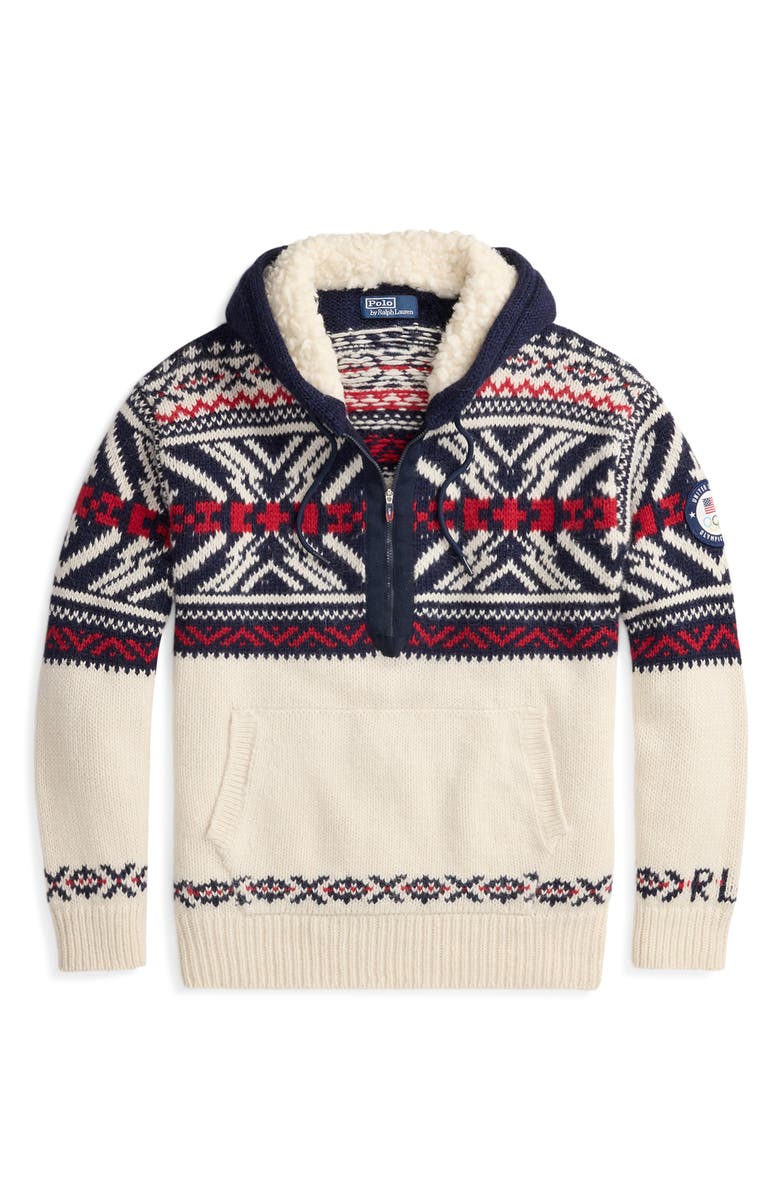 Polo Ralph Lauren Team USA Quarter Zip Hooded Sweater, Alternate, color, Cream Combo