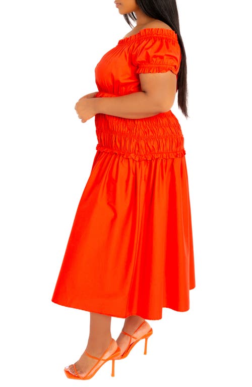 Shop Buxom Couture Off The Shoulder Midi Dress In Orange