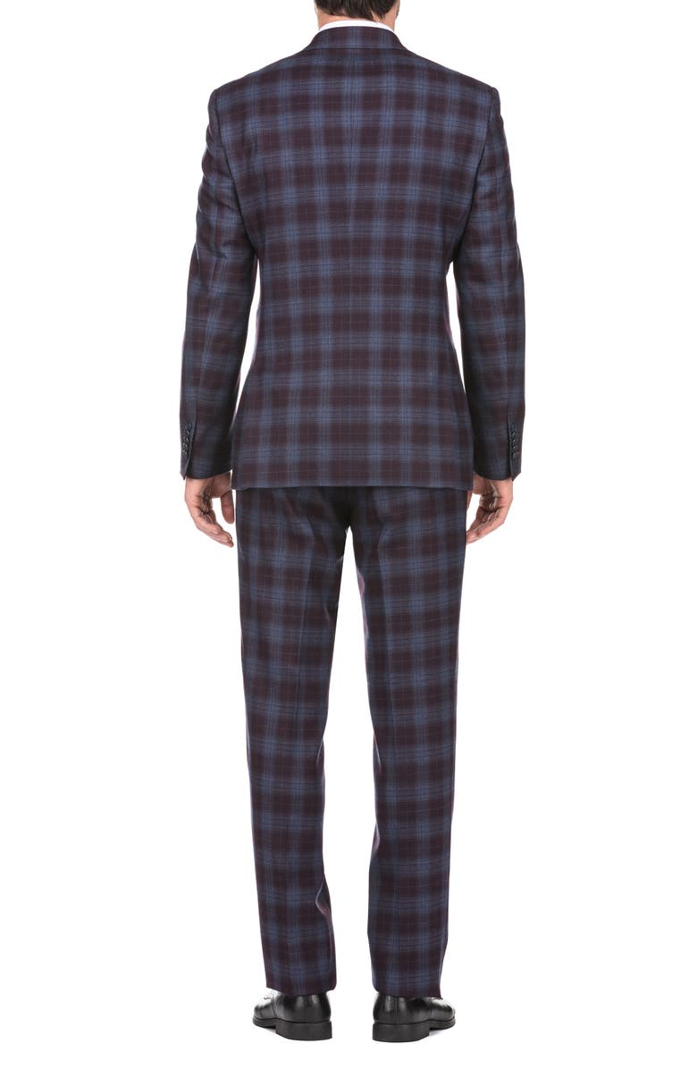 English Laundry Plaid Two Button Notch Lapel Wool Blend Trim Fit Suit, Alternate, color, Burgundy