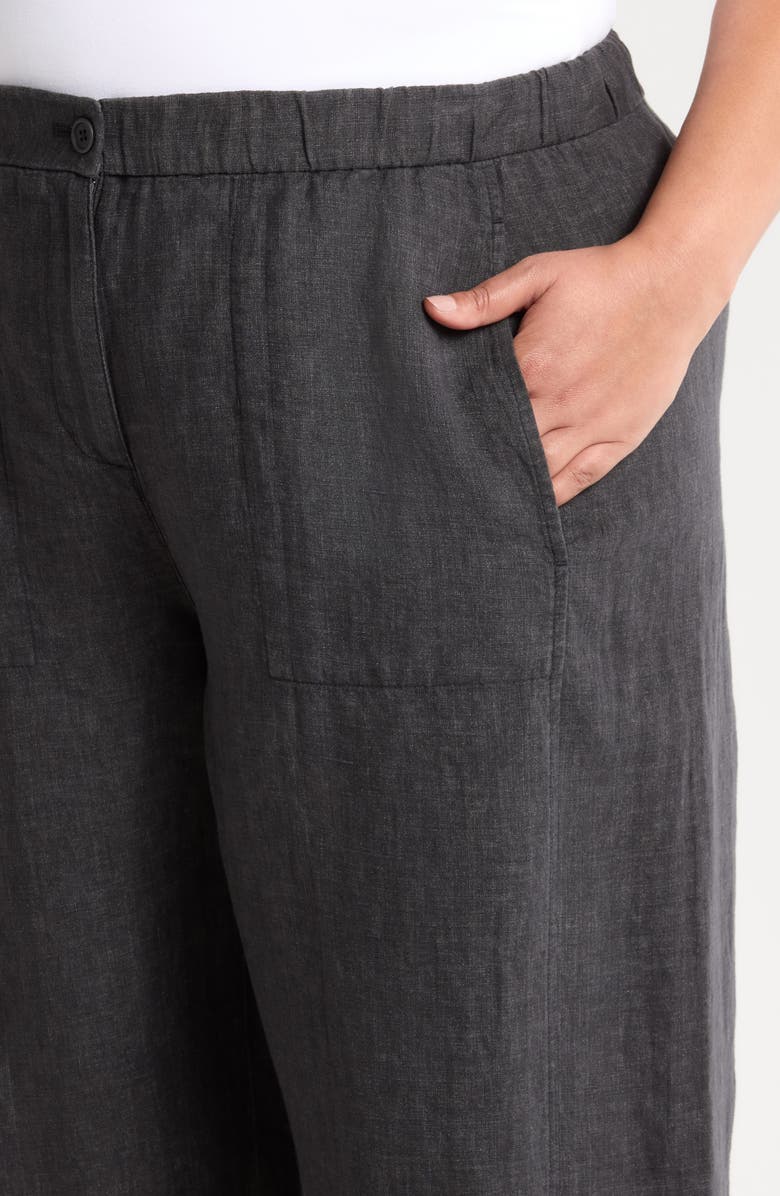 Eileen Fisher Wide Leg Organic Linen Ankle Pants, Alternate, color, Graphite
