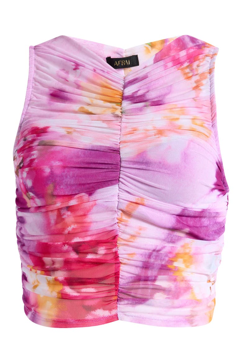 Misha Abstract Floral Ruched Mesh Crop Tank Top, Alternate, color, FLORAL PORTRAIT