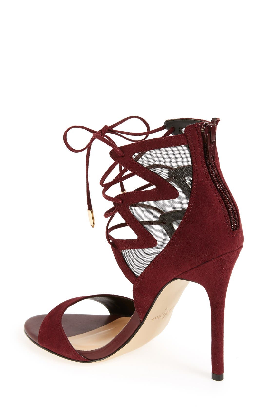 by Zendaya 'Anderson' Ghillie Lace-Up Mesh Sandal, Alternate, color, WINE/ BLACK SUEDE