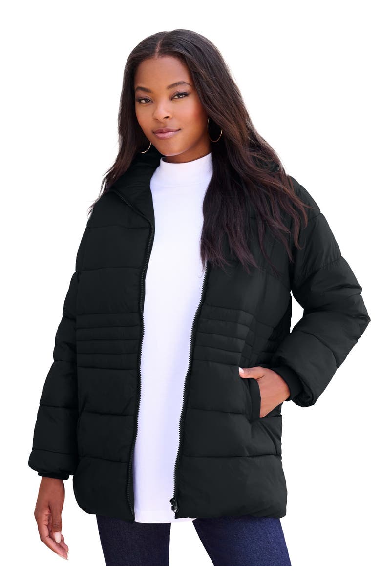 Roaman's Plus Size Lightweight Quilted Jacket, Main, color, Black