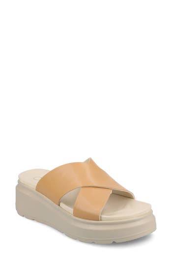 Shop Journee Collection Cathie Platform Wedge Sandal In Tan