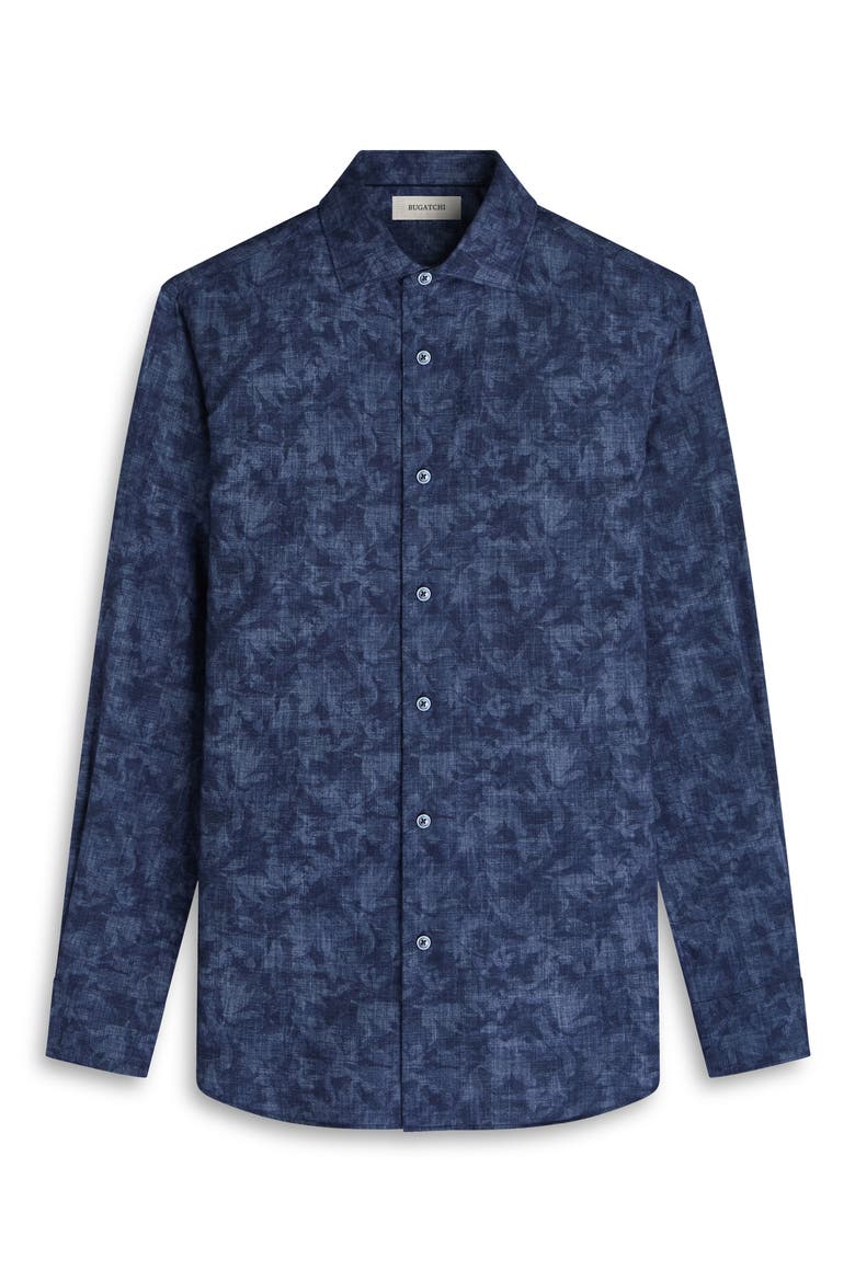 Axel Trim Fit Abstract Floral Cotton Button-Up Shirt, Alternate, color, NIGHT BLUE