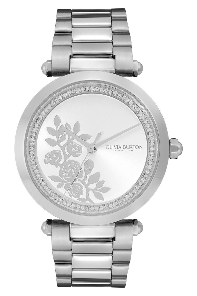 Signature Florals Bracelet Watch, 34mm, Main, color, SILVER