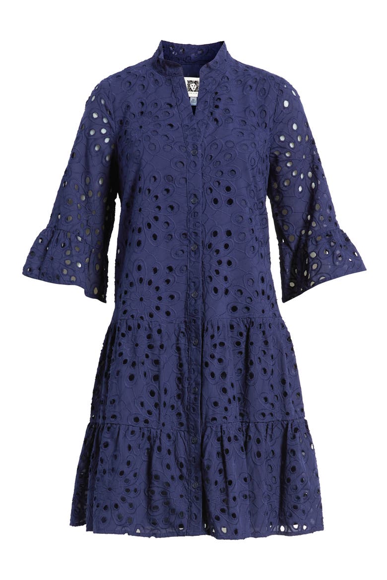Eyelet Embroidered Tiered Cotton Dress, Alternate, color, DISTANT MOUNTAIN