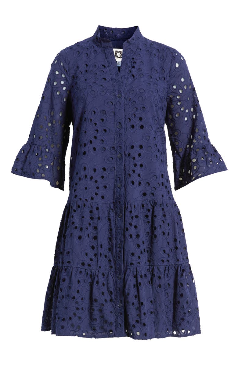 Anne Klein Eyelet Embroidered Tiered Cotton Dress, Main, color, Distant Mountain