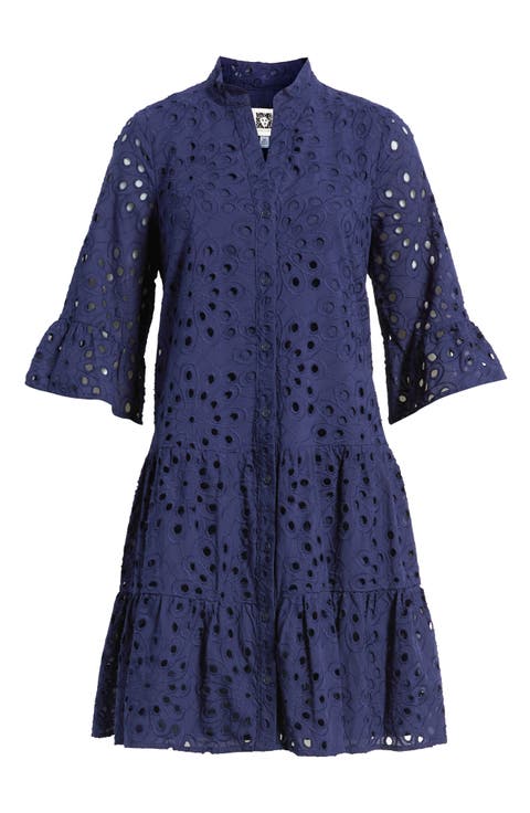 Eyelet Embroidered Tiered Cotton Dress