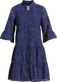 Anne Klein Eyelet Embroidered Tiered Cotton Dress