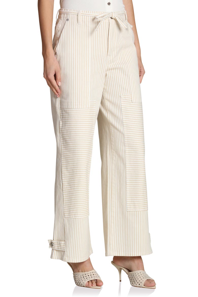 Tie Waist Patchwork Wide Leg Pants, Alternate, color, BEIGE - WHITE STRIPE