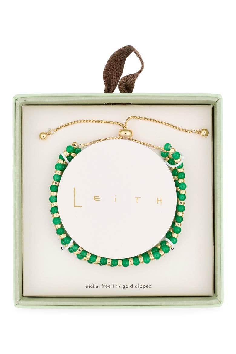 Beaded 2-Row Slider Bracelet, Main, color, GREEN- GOLD