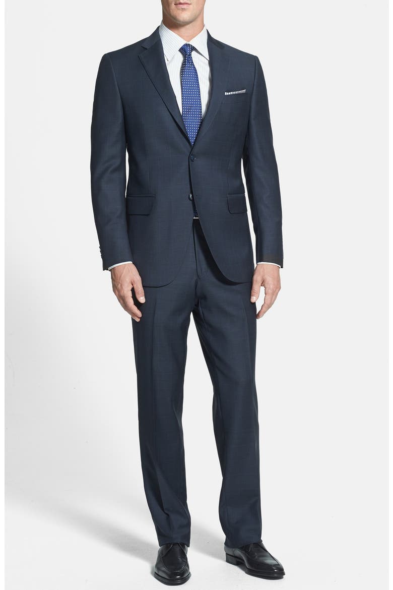 Classic Fit Navy Windowpane Suit, Main, color, NAVY