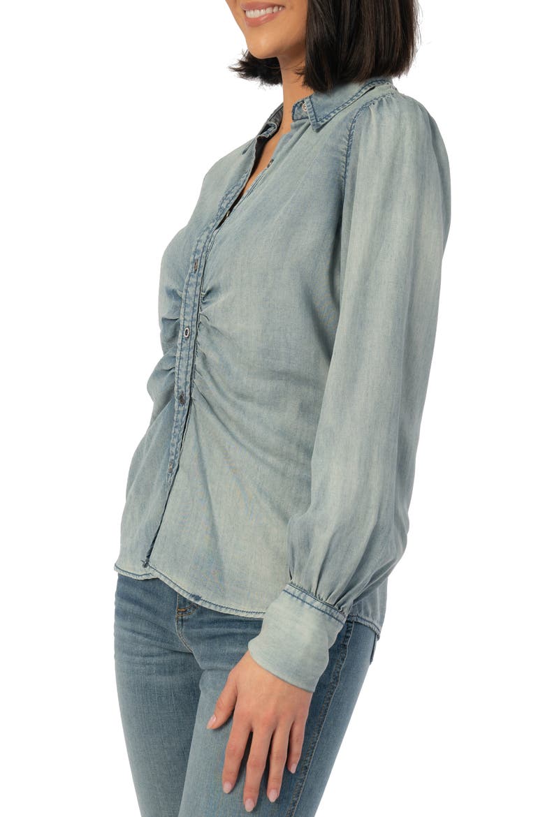Ruby Ruched Denim Button-Up Shirt, Alternate, color, MEDIUM WASH