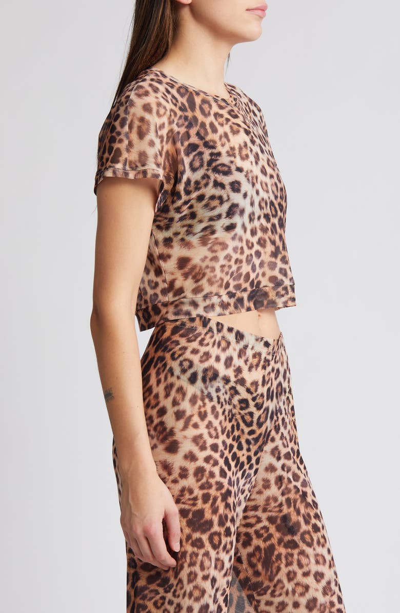 Good American Semisheer Mesh Crop Cover-Up T-Shirt, Alternate, color, Fierce Leopard001