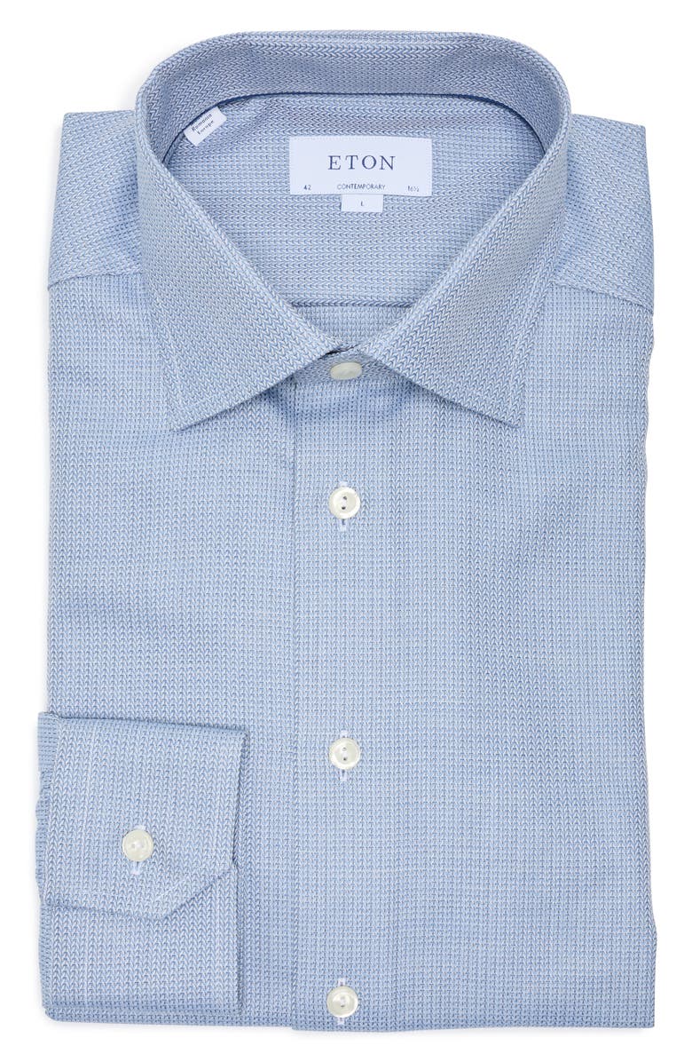 Eton Contemporary Fit Geometric Twill Dress Shirt, Main, color,