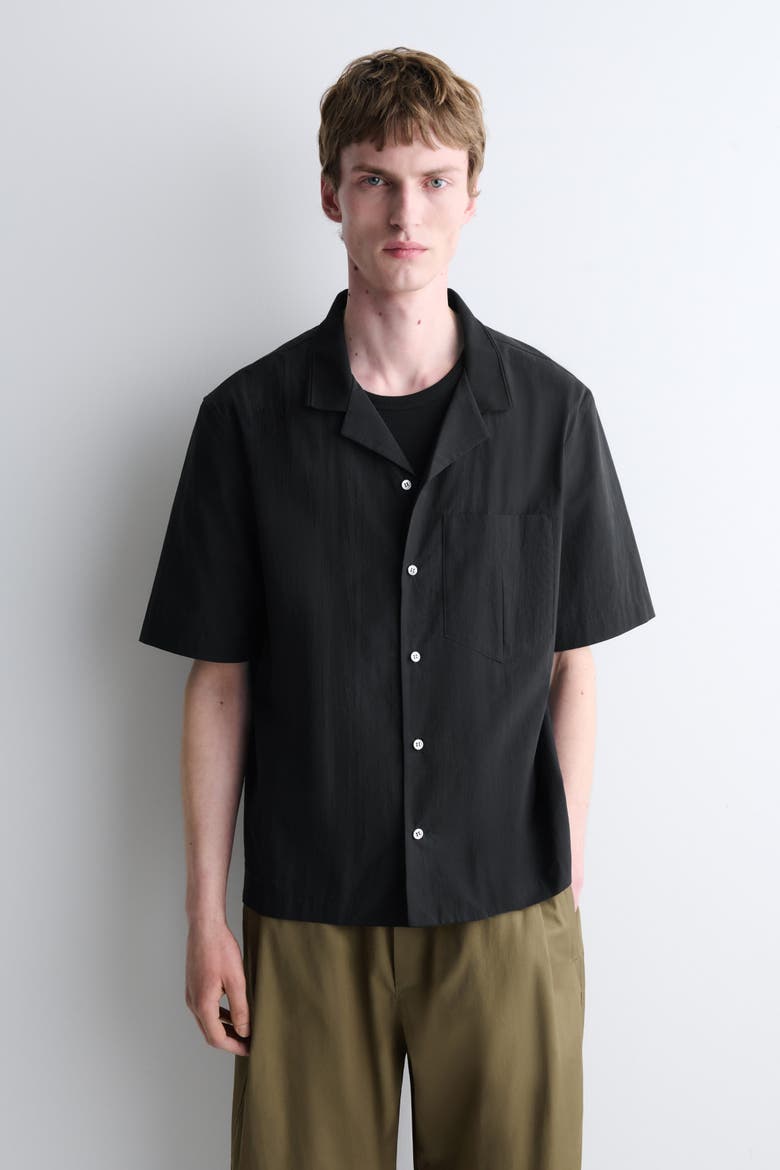 Camp-collar Cotton Shirt, Main, color, BLACK