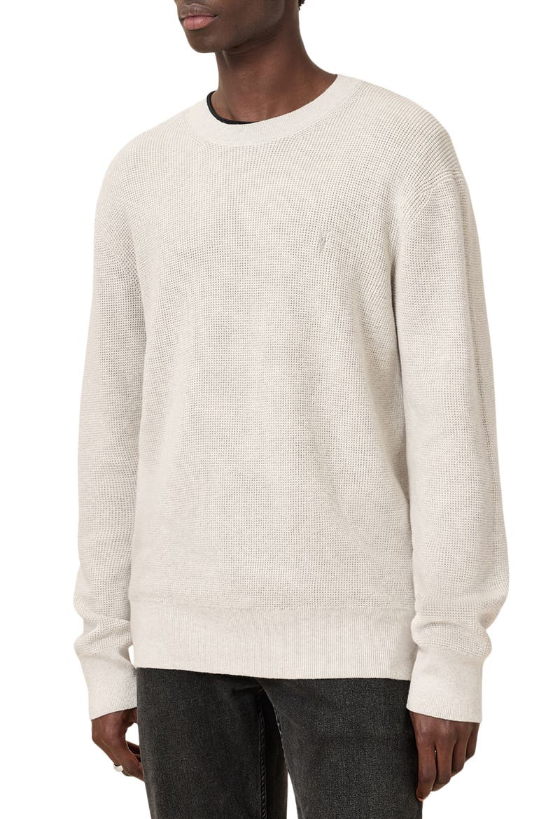 Oversize Cotton & Wool Waffle Crewneck Sweater, Main, color, CLOUDY GREY