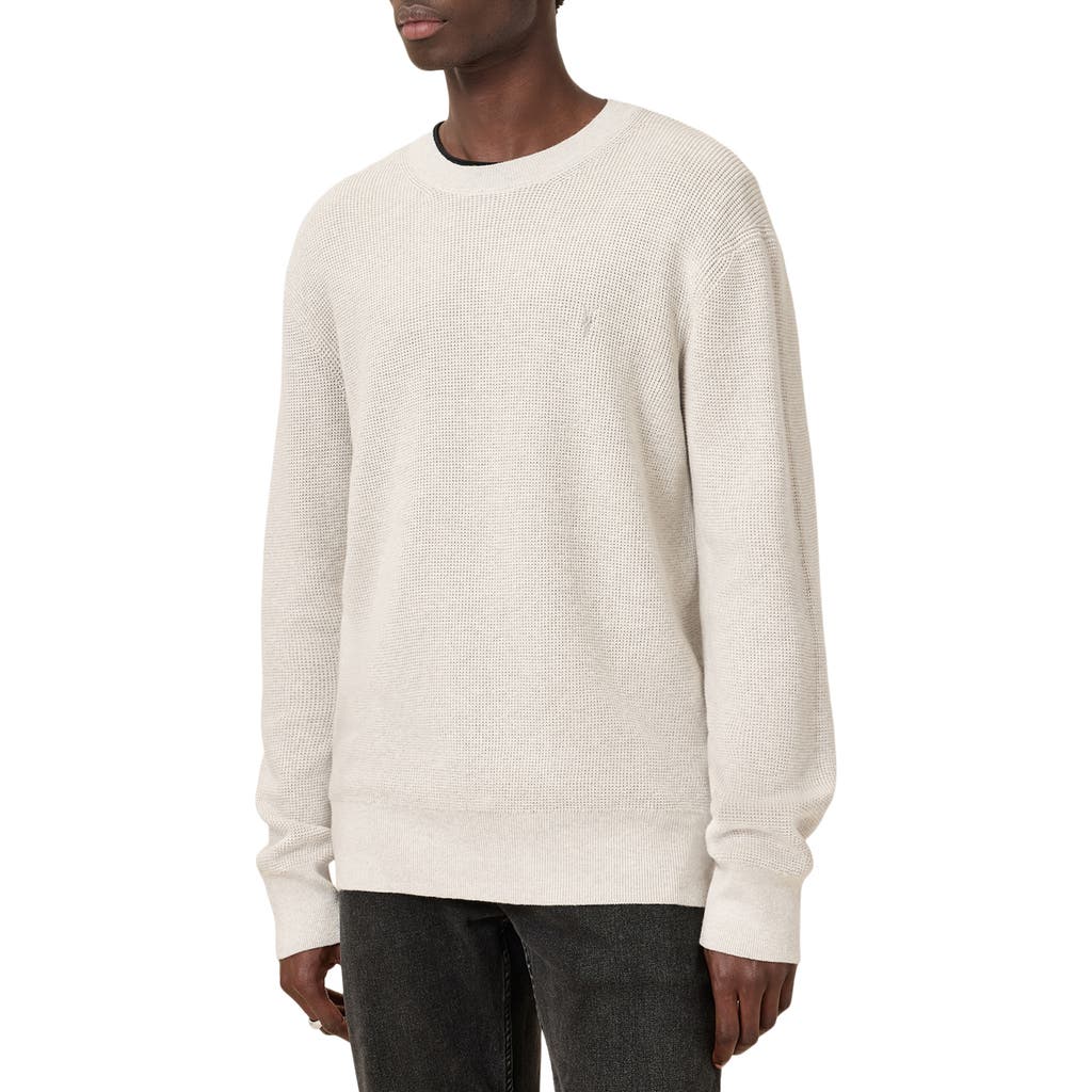 Allsaints Aspen Waffle Texture Crew Neck Sweater In Cloudy Grey