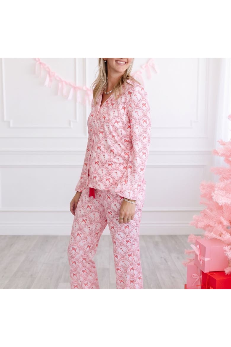 Candy Cane Scallop Christmas Women's Two-Piece Set, Alternate, color, White