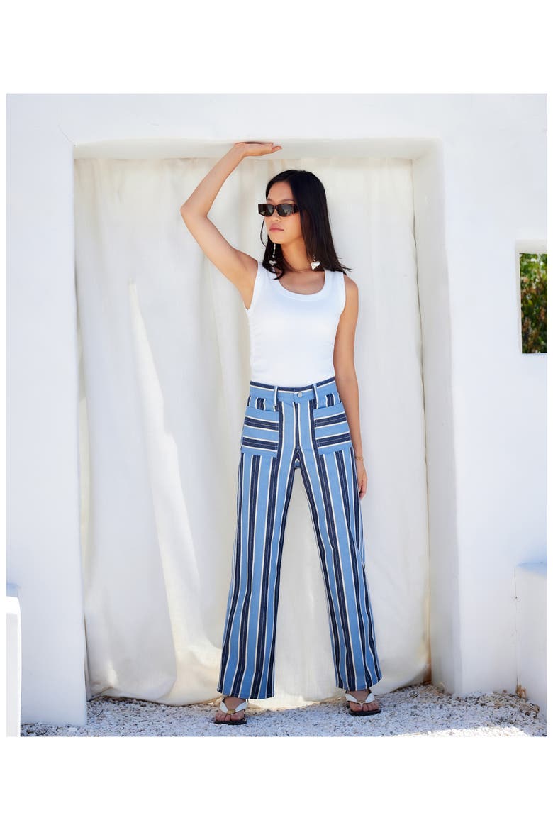 Lynny Stripe Patch Pocket Wide Leg Pants, Alternate, color, BLUE/ CREAM