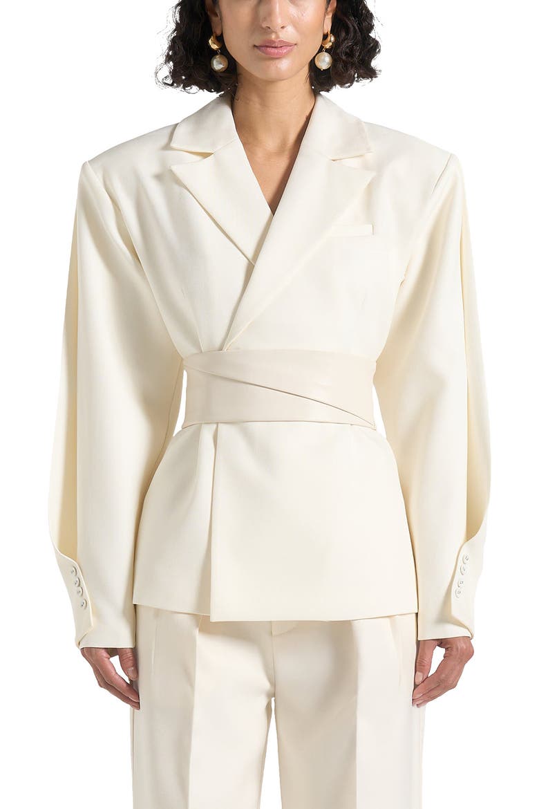 Marie Twist Sleeve Tailored Blazer with Belt, Main, color, Cream