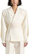 Manière De Voir Marie Twist Sleeve Tailored Blazer with Belt