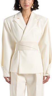 Manière De Voir Marie Twist Sleeve Tailored Blazer with Belt