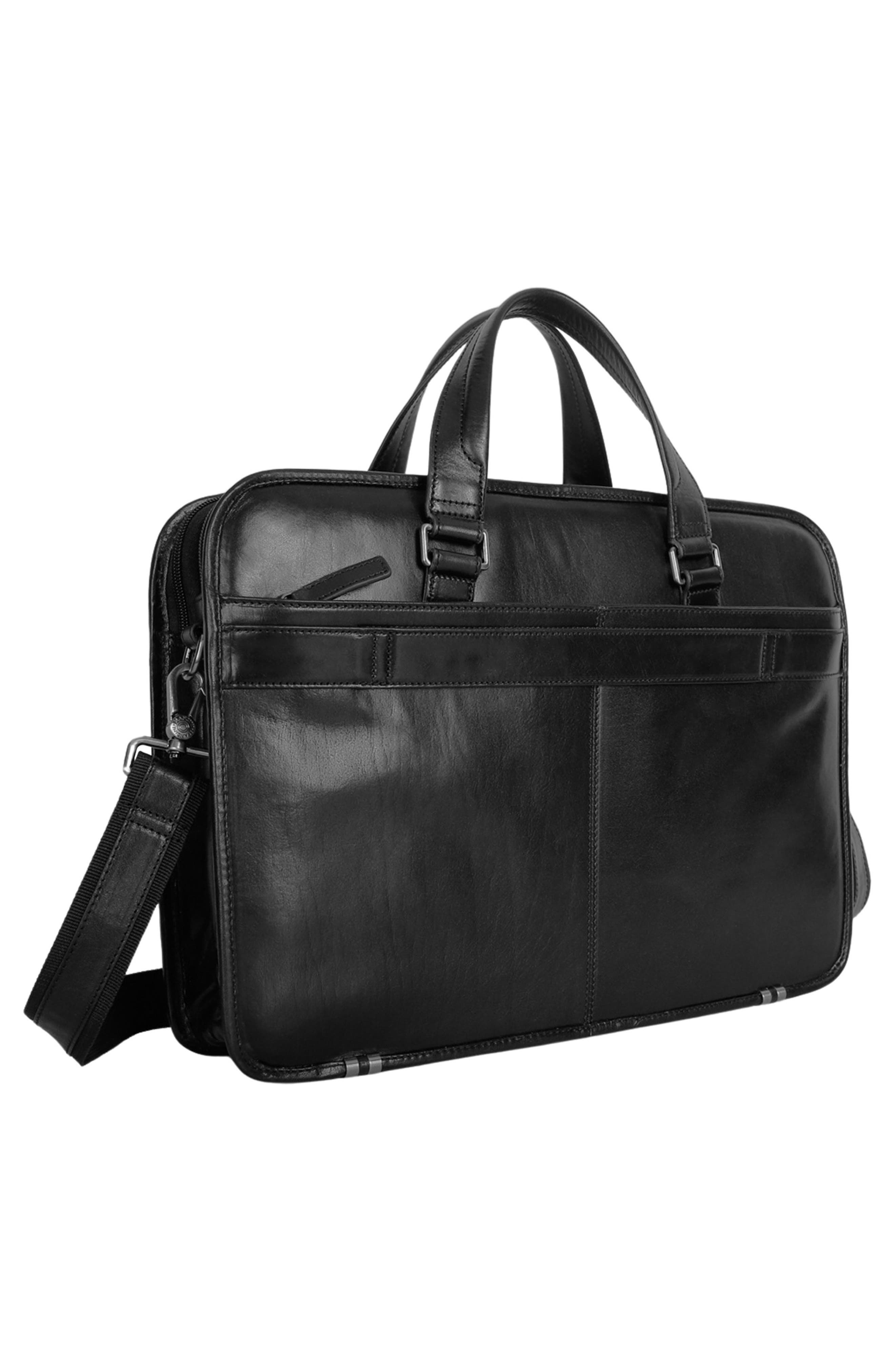 Leather Triple Compartment Briefcase, Alternate, color, BLACK