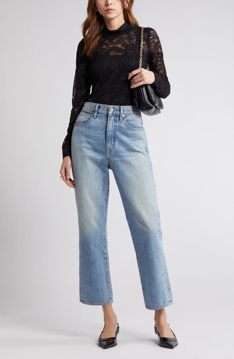 Open Edit Mock Neck Long Sleeve Lace Top, Alternate, color, 