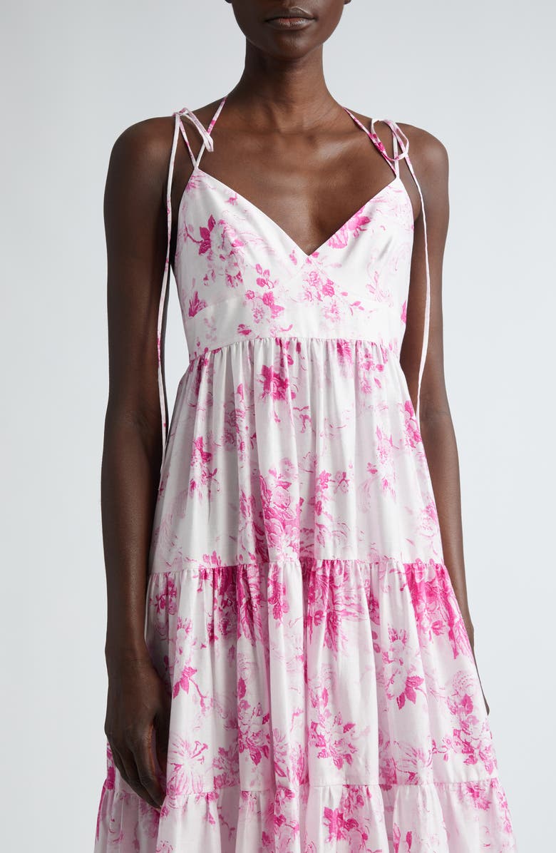 Erdem Floral Print Strappy Tiered Dress, Alternate, color, Antique Print Rose