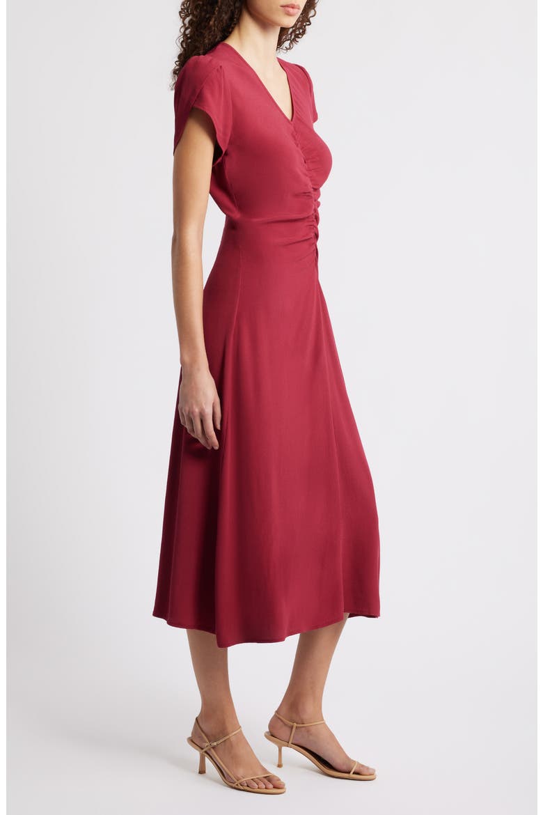 Ruched Midi Dress, Alternate, color, RED RUMBA