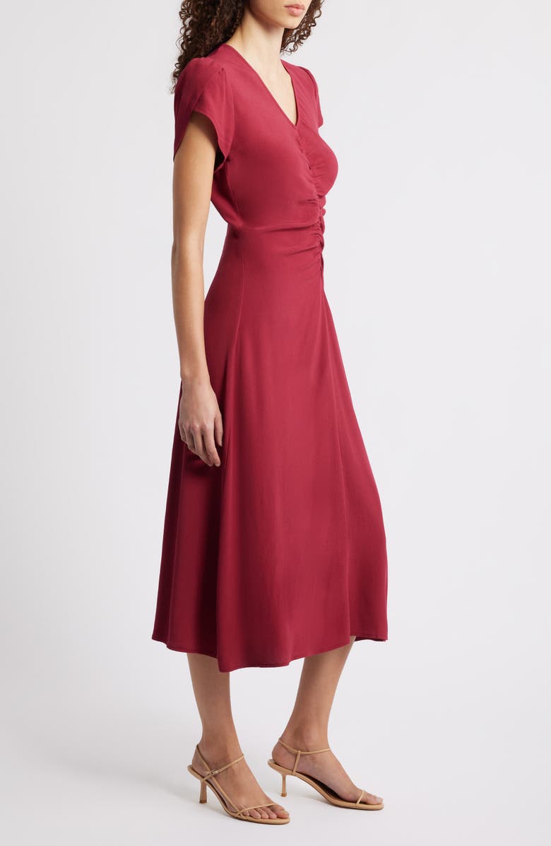Caslon<sup>®</sup> Ruched Midi Dress, Alternate, color, Red Rumba