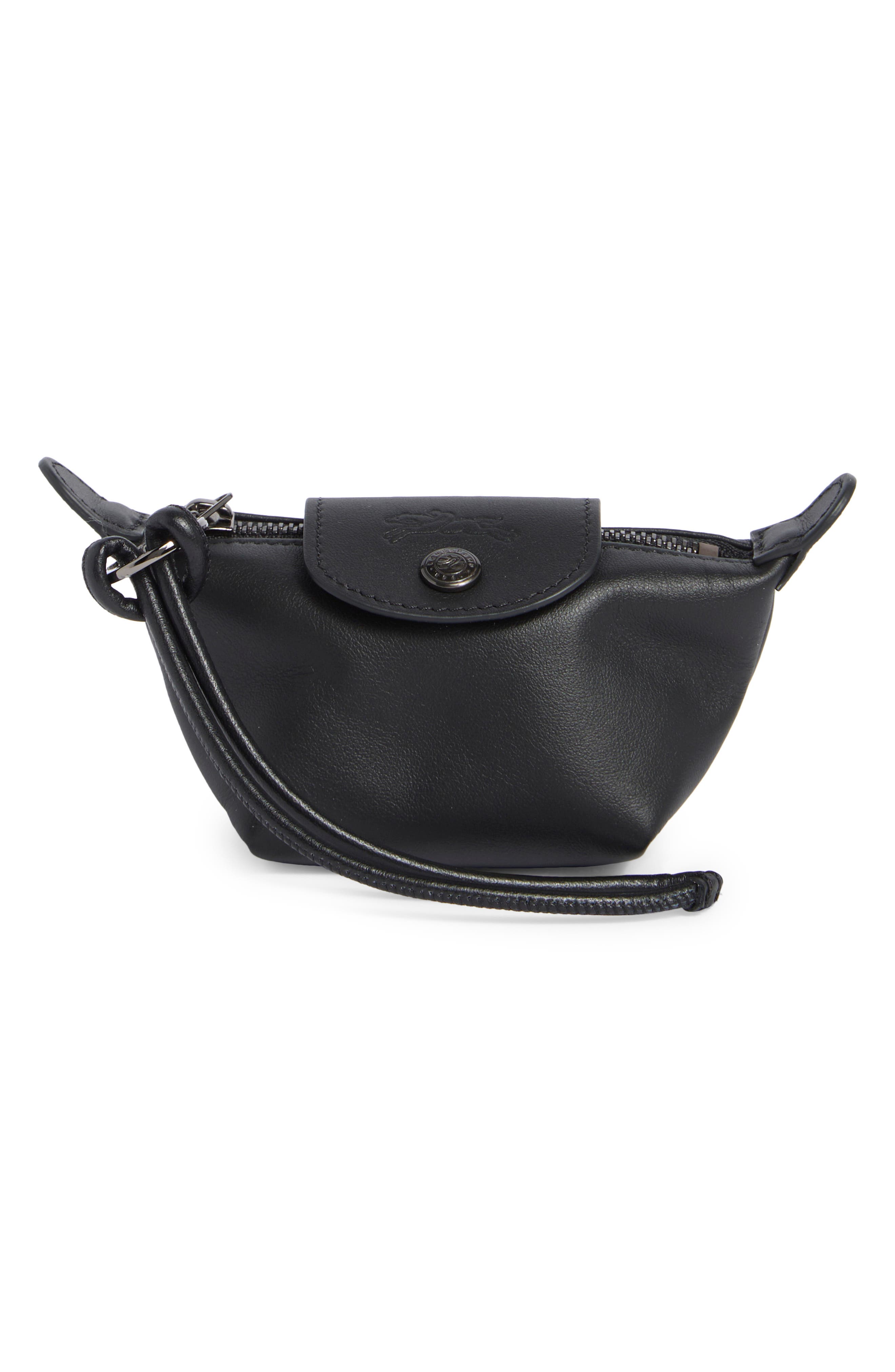 Longchamp Le Pliage Xtra Leather Coin Purse, Main, color, Black