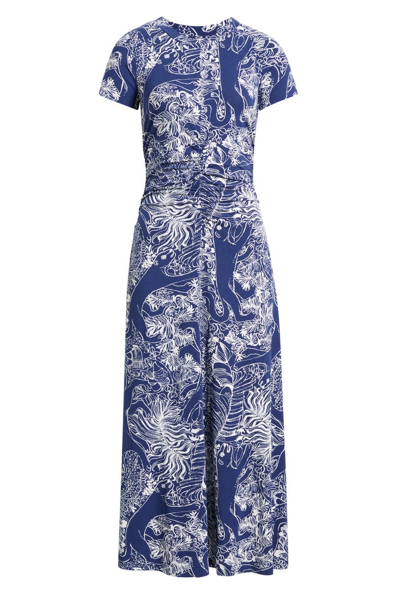 Alma Print Knit Midi Dress, Alternate, color, LOW TIDE NAVY PALM PROWL