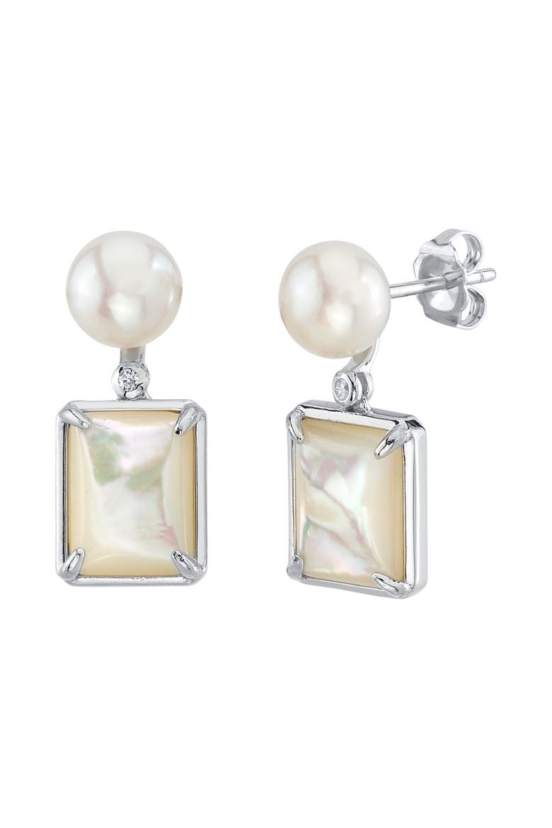 White Freshwater Pearl & Mother of Pearl Aubrey Earrings, Main, color, Sterling Silver